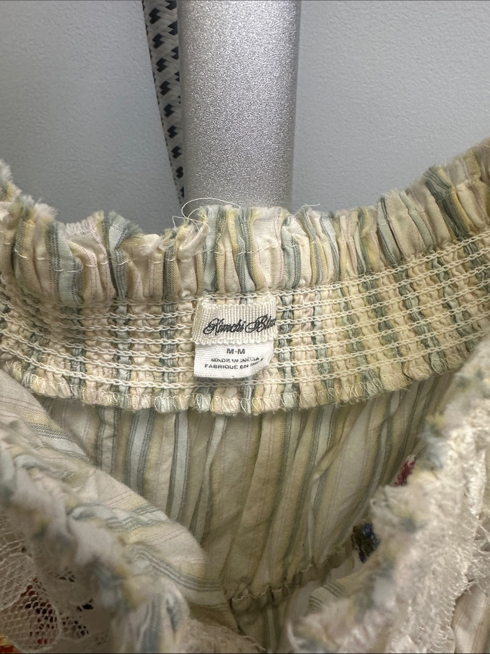 Kimchi Blue Women’s Cream Striped Peasant Top and shorts SET with Embroidery - Picture 2 of 9